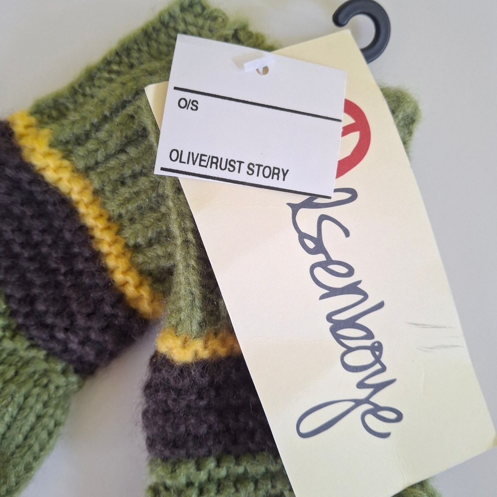 Olsenboye Womens Striped Boho Fingerless Knit Gloves Olive Purple Yellow OS NWT - Picture 6 of 6